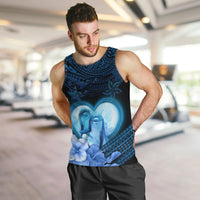 Dolphin Couple Love Story Valentine Day Men Tank Top With Polynesian Tribal Tattoo Blue Style LT03 Blue - Polynesian Pride