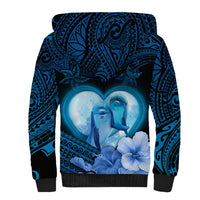 Dolphin Couple Love Story Valentine Day Sherpa Hoodie With Polynesian Tribal Tattoo Blue Style LT03 - Polynesian Pride