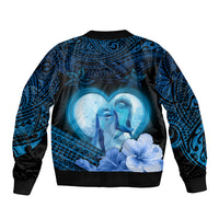 Dolphin Couple Love Story Valentine Day Sleeve Zip Bomber Jacket With Polynesian Tribal Tattoo Blue Style LT03 - Polynesian Pride