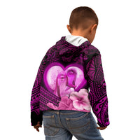 Dolphin Couple Love Story Valentine Day Kid Hoodie With Polynesian Tribal Tattoo Pink Style LT03 - Polynesian Pride