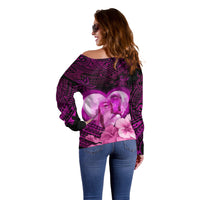Dolphin Couple Love Story Valentine Day Off Shoulder Sweater With Polynesian Tribal Tattoo Pink Style LT03 - Polynesian Pride