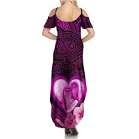 Dolphin Couple Love Story Valentine Day Summer Maxi Dress With Polynesian Tribal Tattoo Pink Style LT03 - Polynesian Pride