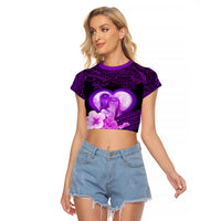 Dolphin Couple Love Story Valentine Day Raglan Cropped T Shirt With Polynesian Tribal Tattoo Purple Style LT03 Female Purple - Polynesian Pride