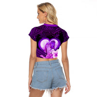 Dolphin Couple Love Story Valentine Day Raglan Cropped T Shirt With Polynesian Tribal Tattoo Purple Style LT03 - Polynesian Pride