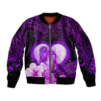 Dolphin Couple Love Story Valentine Day Sleeve Zip Bomber Jacket With Polynesian Tribal Tattoo Purple Style LT03 Unisex Purple - Polynesian Pride