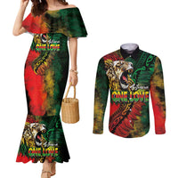 Aotearoa One Love Couples Matching Mermaid Dress and Long Sleeve Button Shirt Reggae Lion with Kakahu Huruhuru