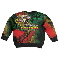 Aotearoa One Love Kid Ugly Christmas Sweater Reggae Lion with Kakahu Huruhuru