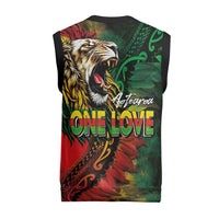 Aotearoa One Love Christmas Knitted V-Neck Vest Reggae Lion with Kakahu Huruhuru