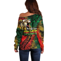 Aotearoa One Love Off Shoulder Sweater Reggae Lion with Kakahu Huruhuru