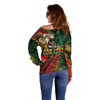 Aotearoa One Love Off Shoulder Sweater Reggae Lion with Kakahu Huruhuru