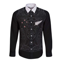 Custom Aotearoa Rugby Long Sleeve Button Shirt Fern Blacks-Traditional Maori Motifs Design