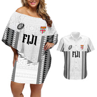 Fiji Rugby Warriors Couples Matching Off Shoulder Short Dress and Hawaiian Shirt Masi Tribal Pattern Go Champion 2024