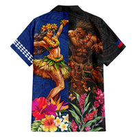Hawaii and Samoa Together Family Matching Puletasi and Hawaiian Shirt Samoan Warrior and Beauty Hula Girl