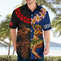 Hawaii and Samoa Together Hawaiian Shirt Samoan Warrior and Beauty Hula Girl LT03 - Polynesian Pride