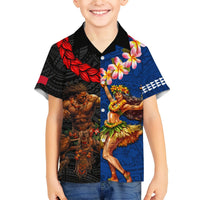 Hawaii and Samoa Together Hawaiian Shirt Samoan Warrior and Beauty Hula Girl LT03 - Polynesian Pride