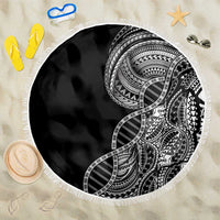 Samoan DNA Art Tattoo Beach Blanket Polynesian Pattern Black Color