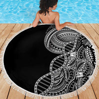 Samoan DNA Art Tattoo Beach Blanket Polynesian Pattern Black Color