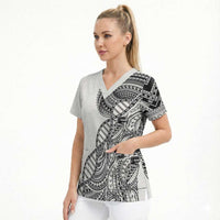 Samoan DNA Art Tattoo Scrub Top Polynesian Pattern White Color