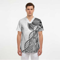 Samoan DNA Art Tattoo Scrub Top Polynesian Pattern White Color
