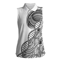 Samoan DNA Art Tattoo Women Sleeveless Polo Shirt Polynesian Pattern White Color