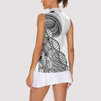 Samoan DNA Art Tattoo Women Sleeveless Polo Shirt Polynesian Pattern White Color