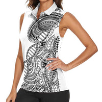 Samoan DNA Art Tattoo Women Sleeveless Polo Shirt Polynesian Pattern White Color