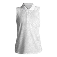 Samoan DNA Art Tattoo Women Sleeveless Polo Shirt Polynesian Pattern All White