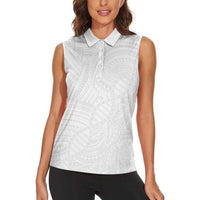 Samoan DNA Art Tattoo Women Sleeveless Polo Shirt Polynesian Pattern All White