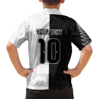 Custom New Zealand Football Hawaiian Shirt Silver Fern and Maori Tribal Black White Half Sporty Style