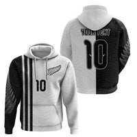 Custom New Zealand Football Hoodie Silver Fern and Maori Tribal Black White Half Sporty Style