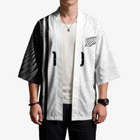 Custom New Zealand Football Kimono Silver Fern and Maori Tribal Black White Half Sporty Style