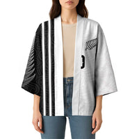 Custom New Zealand Football Kimono Silver Fern and Maori Tribal Black White Half Sporty Style