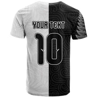 Custom New Zealand Football T Shirt Silver Fern and Maori Tribal Black White Half Sporty Style