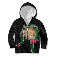 Hawaii Pikake and Maile Lei Kid Hoodie Honu Polynesian Pattern Black Color