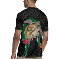 Hawaii Pikake and Maile Lei Rugby Jersey Honu Polynesian Pattern Black Color