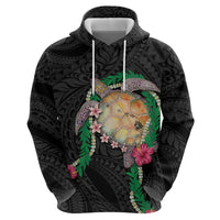 Hawaii Pikake and Maile Lei Zip Hoodie Honu Polynesian Pattern Black Color