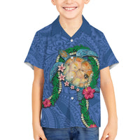 Hawaii Pikake and Maile Lei Family Matching Off Shoulder Short Dress and Hawaiian Shirt Honu Polynesian Pattern Blue Color LT03 Son's Shirt Blue - Polynesian Pride