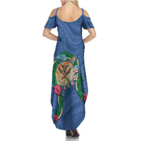 Hawaii Pikake and Maile Lei Family Matching Summer Maxi Dress and Hawaiian Shirt Honu Polynesian Pattern Blue Color LT03 - Polynesian Pride
