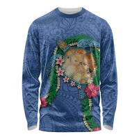 Hawaii Pikake and Maile Lei Long Sleeve Shirt Honu Polynesian Pattern Blue Color LT03 Unisex Blue - Polynesian Pride