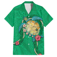 Hawaii Pikake and Maile Lei Family Matching Short Sleeve Bodycon Dress and Hawaiian Shirt Honu Polynesian Pattern Green Color LT03 Dad's Shirt - Short Sleeve Green - Polynesian Pride