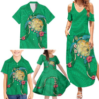 Hawaii Pikake and Maile Lei Family Matching Summer Maxi Dress and Hawaiian Shirt Honu Polynesian Pattern Green Color LT03 - Polynesian Pride