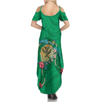 Hawaii Pikake and Maile Lei Family Matching Summer Maxi Dress and Hawaiian Shirt Honu Polynesian Pattern Green Color LT03 - Polynesian Pride