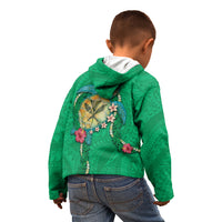 Hawaii Pikake and Maile Lei Kid Hoodie Honu Polynesian Pattern Green Color