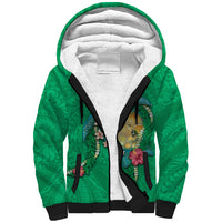 Hawaii Pikake and Maile Lei Sherpa Hoodie Honu Polynesian Pattern Green Color