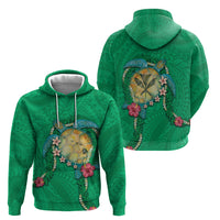 Hawaii Pikake and Maile Lei Zip Hoodie Honu Polynesian Pattern Green Color