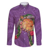 Hawaii Pikake and Maile Lei Family Matching Short Sleeve Bodycon Dress and Hawaiian Shirt Honu Polynesian Pattern Pink Color LT03 Dad's Shirt - Long Sleeve Pink - Polynesian Pride