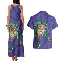 Hawaii Pikake and Maile Lei Couples Matching Tank Maxi Dress and Hawaiian Shirt Honu Polynesian Pattern Purple Color LT03 - Polynesian Pride