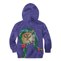 Hawaii Pikake and Maile Lei Kid Hoodie Honu Polynesian Pattern Purple Color