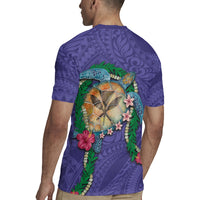 Hawaii Pikake and Maile Lei Rugby Jersey Honu Polynesian Pattern Purple Color