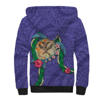 Hawaii Pikake and Maile Lei Sherpa Hoodie Honu Polynesian Pattern Purple Color